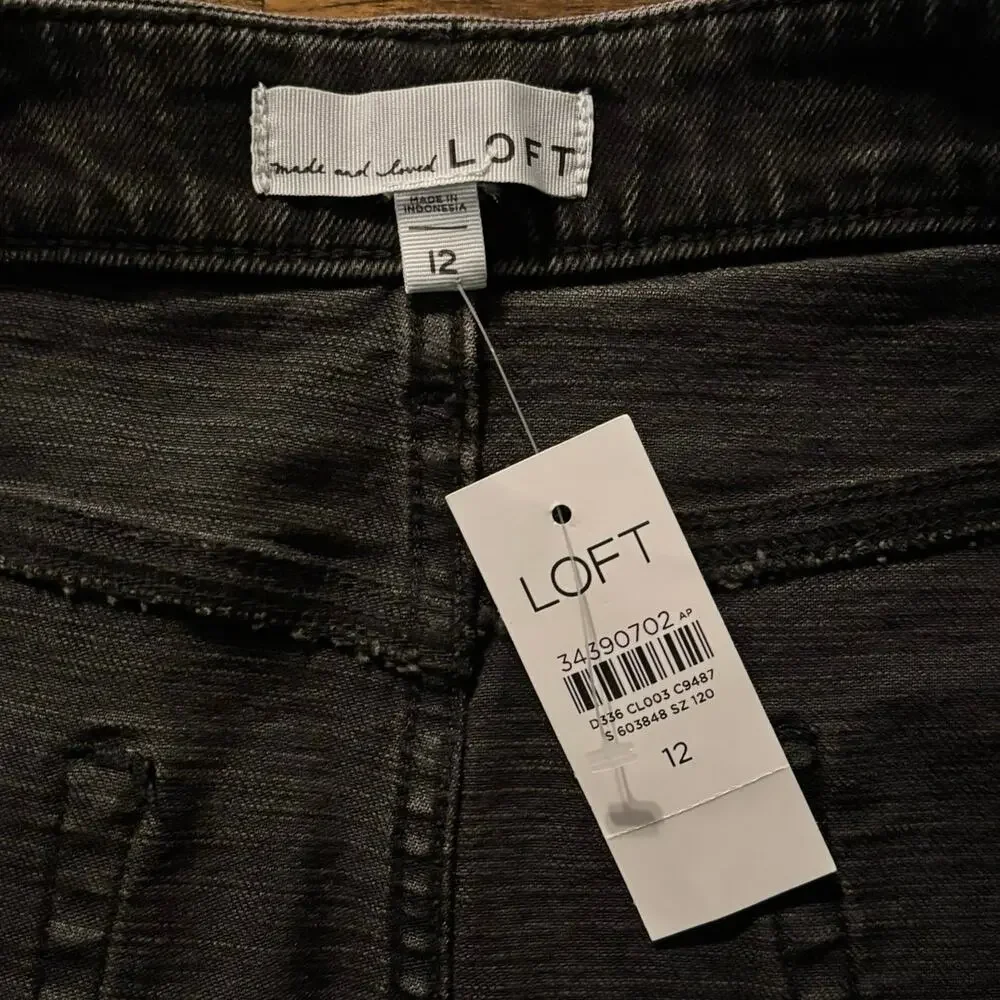 Ann Taylor Loft Women’s 12 Short Skirt Black Denim Jean Cotton Stretch Mini